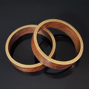 ✨Beautiful Vintage Real Wood Bracelet with Brass Trim